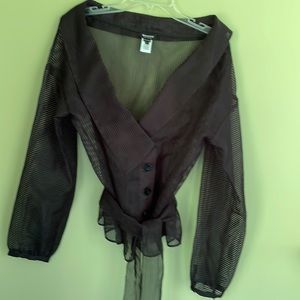 Worth Black Yarn Dyed Organza Stripe Wrap Entrancemaker Jacket Blouse NWT